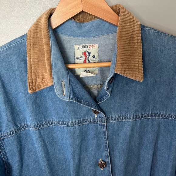 Studio 25 x Vintage Long Denim Button Prairie Dress Corduroy Collar - Picture 9 of 10